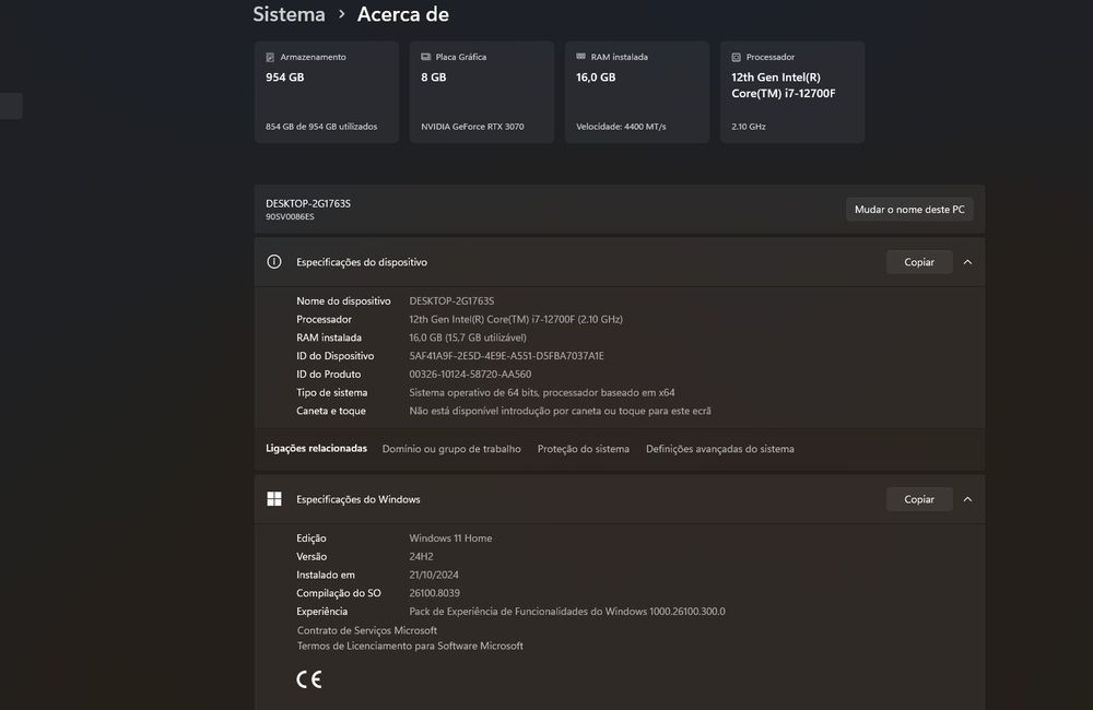 Vendo PC Gaming Lenovo com NVIDIA 3070, RAM 16GB 4400mhz e Intel