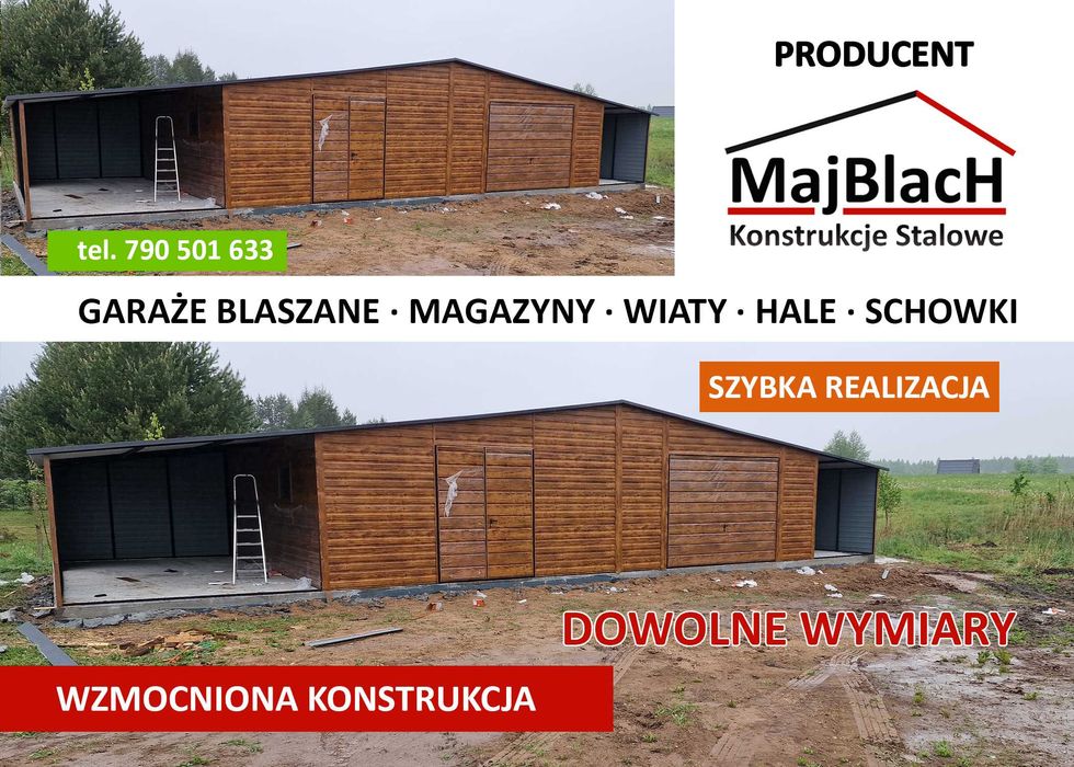 Duży Garaż Blaszany ZŁOTY DĄB-DREWNOPODOBNY Garaże Blaszane -Maj-Blach
