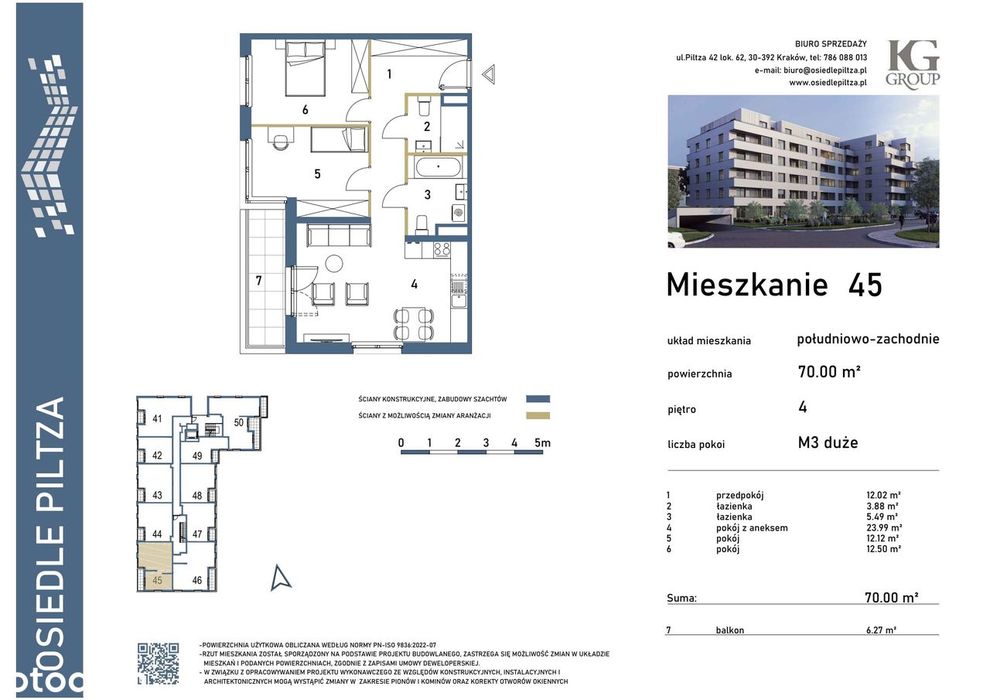 3-pokojowe mieszkanie 70m2 + balkon