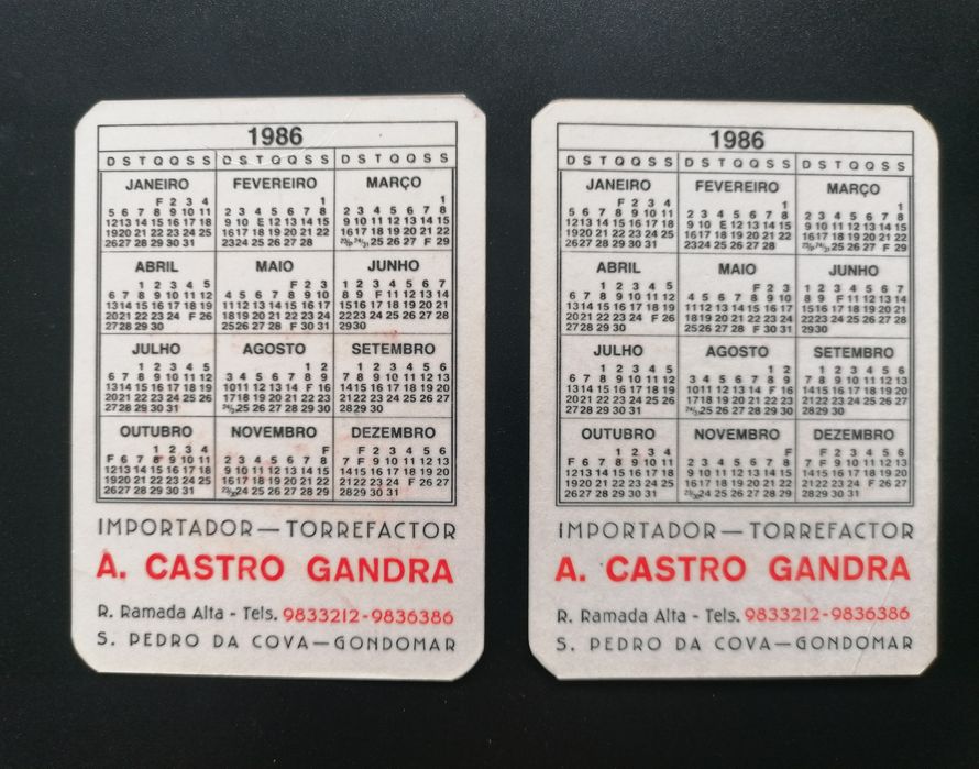 Conjunto de 2 calendários da marca de cafés Bicafé de 1996

O calendá