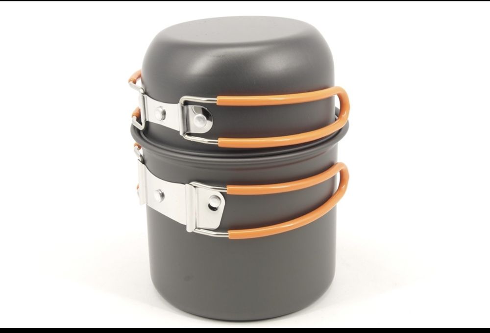 Туристичний тактичний посуд, котелок, казанок +  ложка  вилка ножик