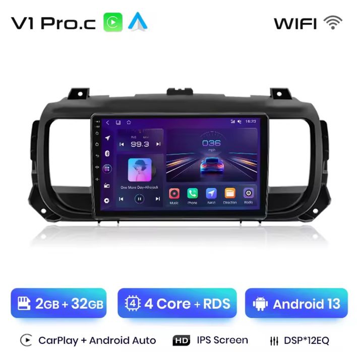 Rádio Android Peugeot Expert 3 Citroen Jumpy 3 SpaceTourer CARPLAY 32G
