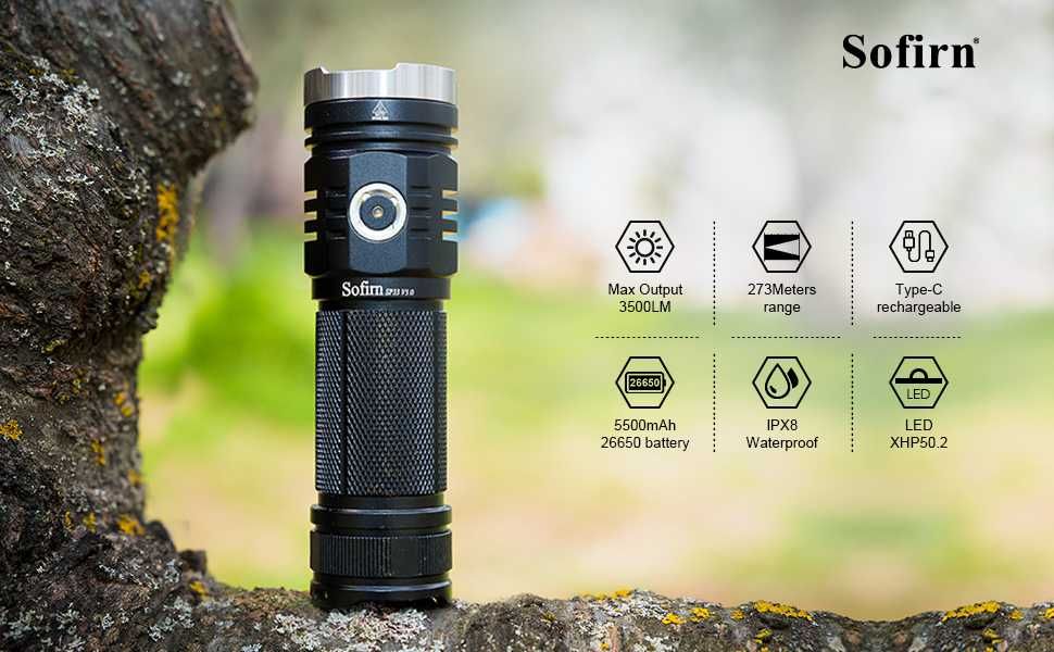Потужний ліхтар SOFIRN SP33 v3.0 + Акум 5500mAh 26650 3500Lm Фонарь