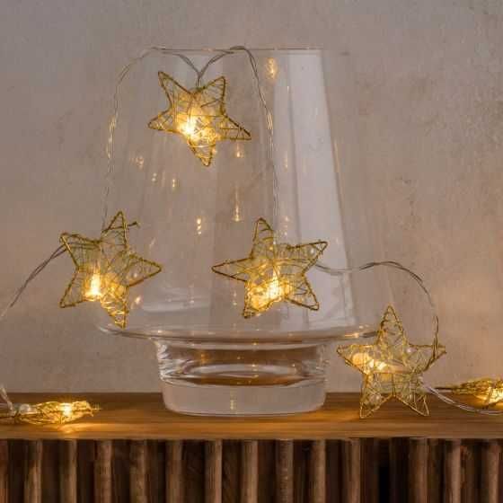 Światełka gwiazdki złote z białymi perełkami Glamour eleganckie