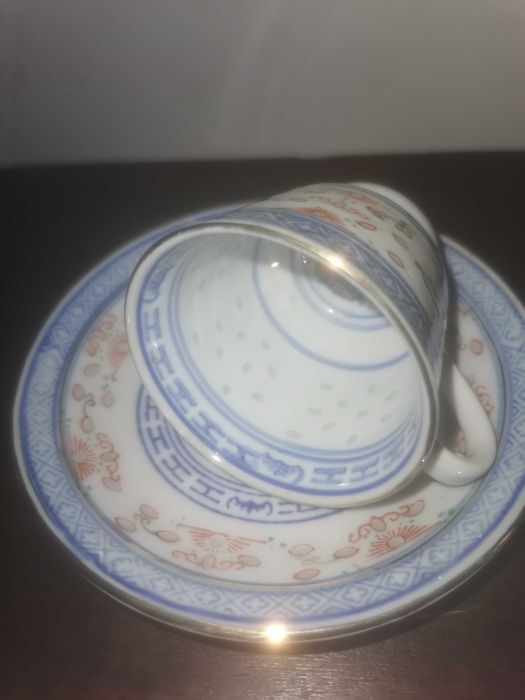 Serviço de café,  Taças com colher -  Porcelana chinesa Bago de arroz