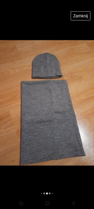 Komplet czapka+komin że srebrną nitką