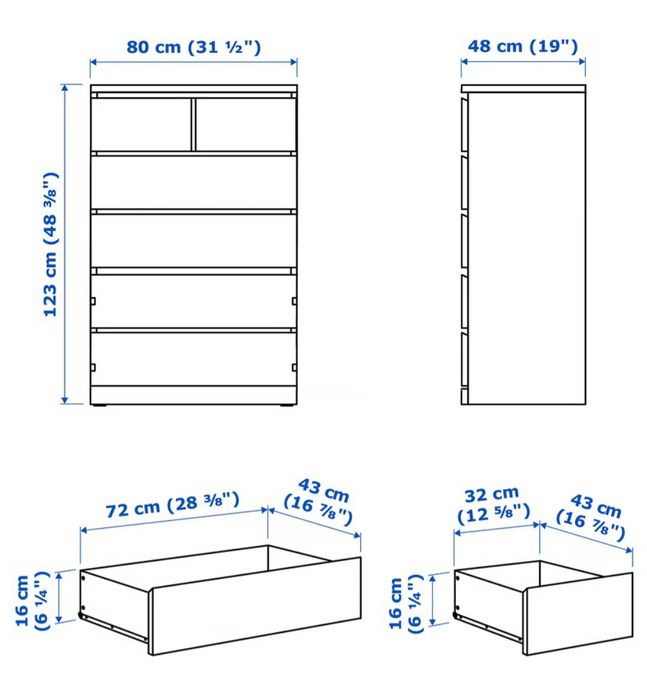 MALM
Komoda, 6 szuflad, biały, 80x123 cm