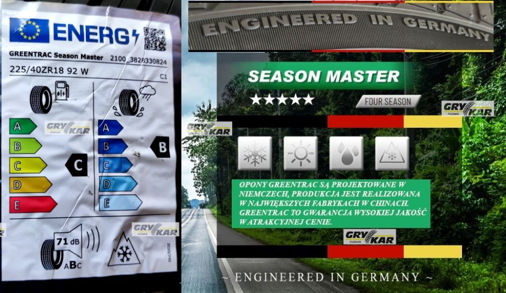 Opony 225/40R18 Greentrac Season Master 26r C/B/71dB 3 lata gwar. 245z