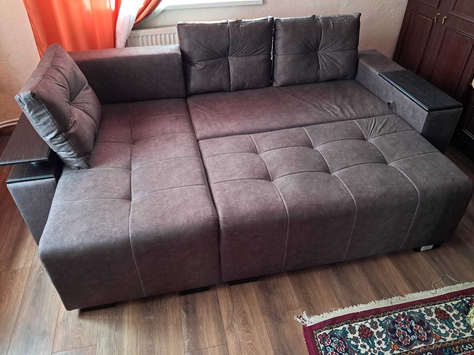 Кутовий диван Елегант 2.55м на 1.5м тумбочка мінібар ящик для білизни