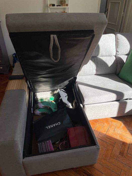 Sofa cama chaise longue cinza super confortável grey couch