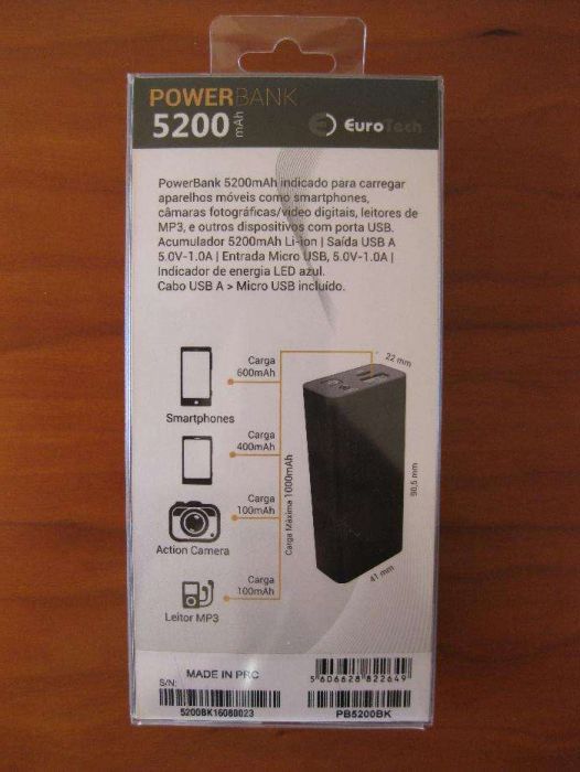 PowerBank Eurotech 5200mAh - NOVO C/ Garantia