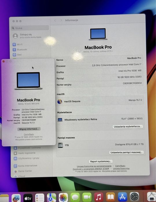 2015 Apple Macbook Pro 15 Retina A1398 i7 2.8GHz SSD 1TB R9 Radeon 2GB