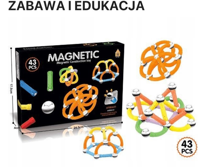 Klocki Magnetyczne 3D dla dzieci 6+ (zawiera 43 elementów)