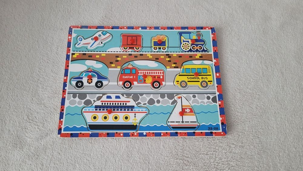 Układanka drewniana pojazdy