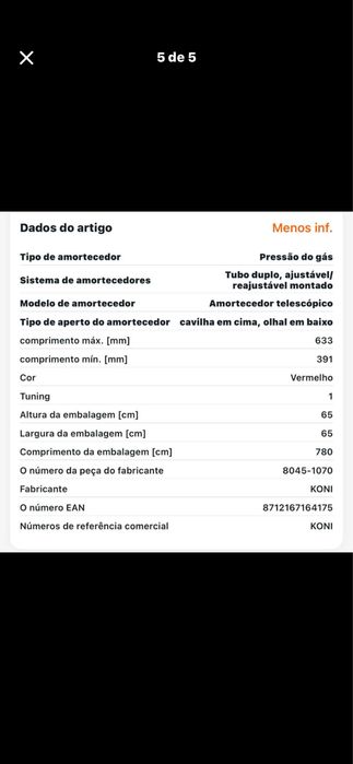 koni 8045-1070 – amortecedores traseiros – novos – par