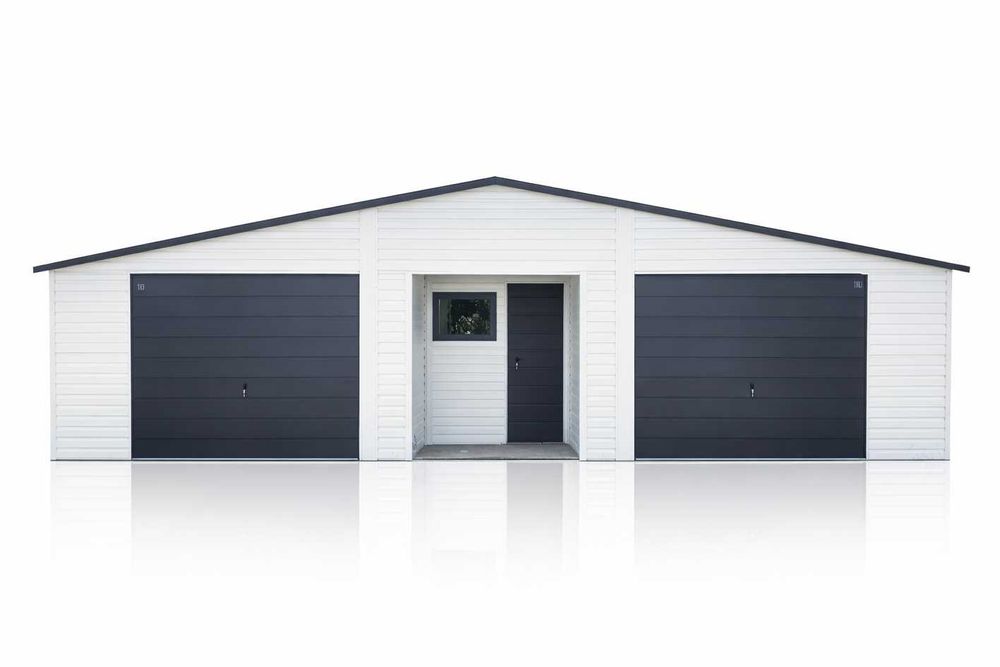 Garaż Blaszany z pomieszczeniem gospodarczym 12x5m Biały + Grafit