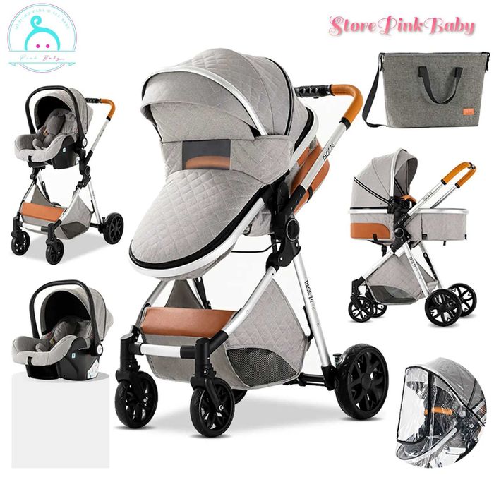 Carrinho de bebé 3 em 1 PinkBaby - LUXUS MAGIC - Cinza Claro Gold