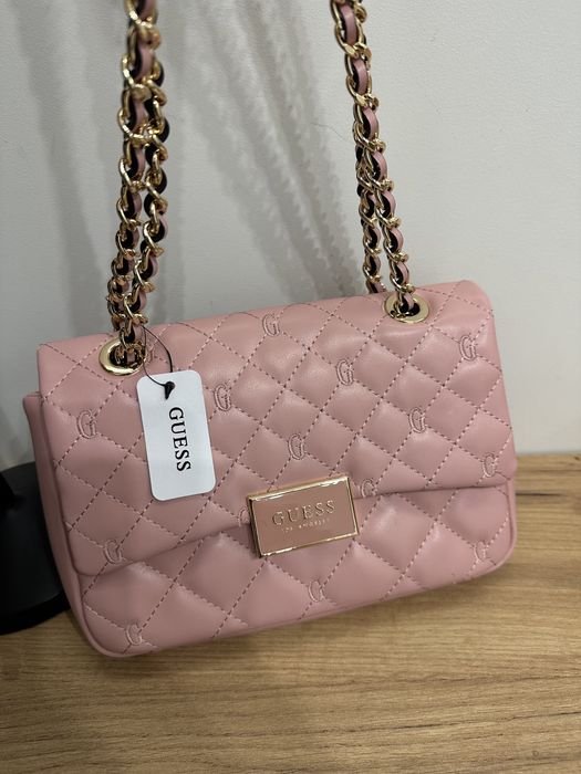 Torebka Guess oryginalna różowa pink mini S zloty łancuch