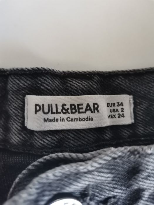 Spodenki jeansowe z wysokim stanem szare czarne Pull&Bear 34 XS