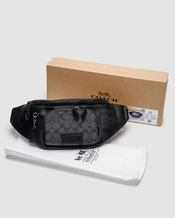 Сумка чоловіча бананка поясна Coach Track Belt Bag Grey/Black