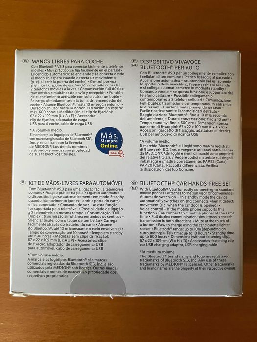 Alta voz Bluetooth Silver Crest para automóvel