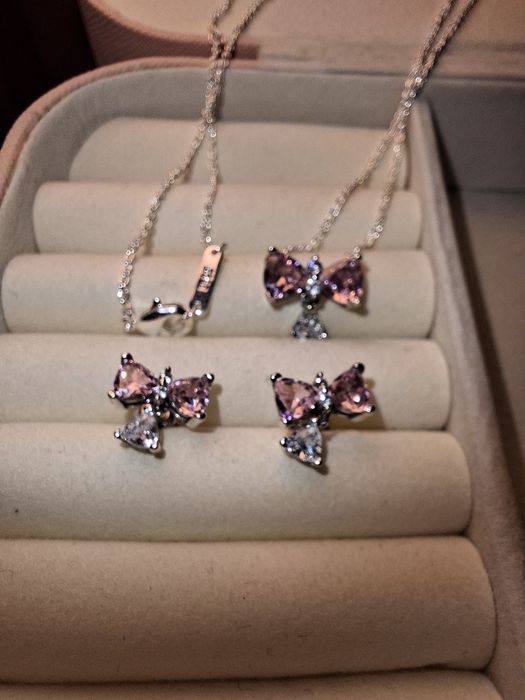 Conjunto Lacinho rosa prateado