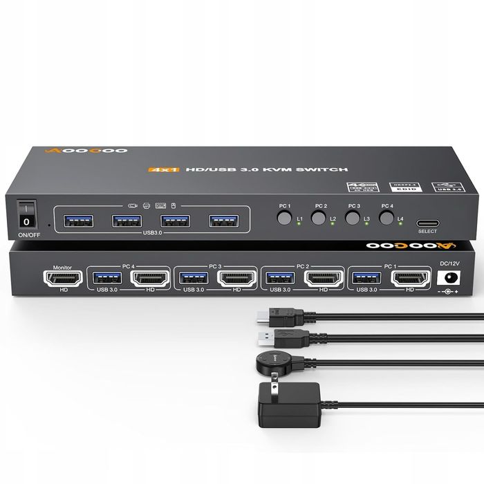 Przełącznik KVM HDMI 4K60 Hz / 2K120 Hz 4 komputery M1165