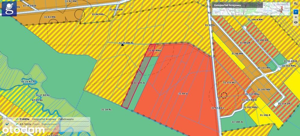 Działka budowlana 1,40 ha Ossa k/ Rawy Maz