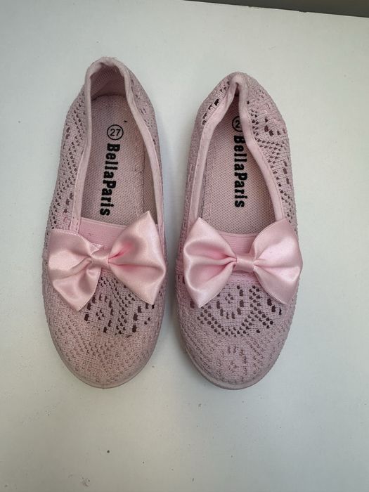 Śliczne buciki rożowe z kokardami rozm 27 wkładka 17 cm