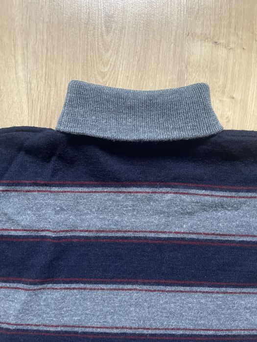 Elegancki szary męski golf w granatowe pasy S M vintage