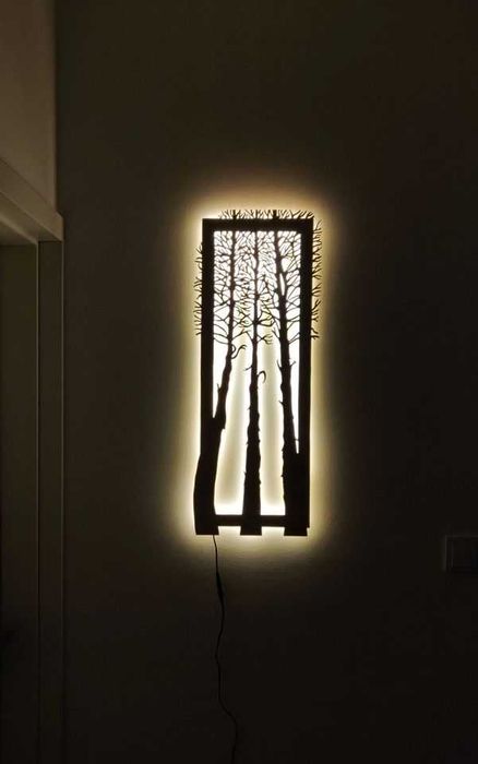 DREWNO obraz świetlny LED 3 drzewa - rekurencja Fibonacciego