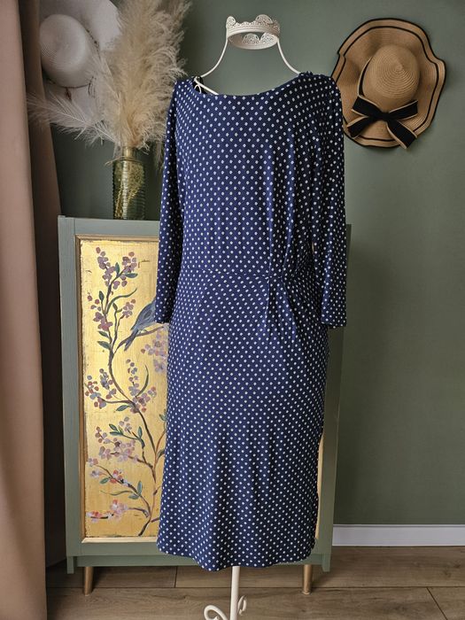 Sukienka damska z rękawem jesienna granatowa z kwiatki  S/ M Wiskoza p