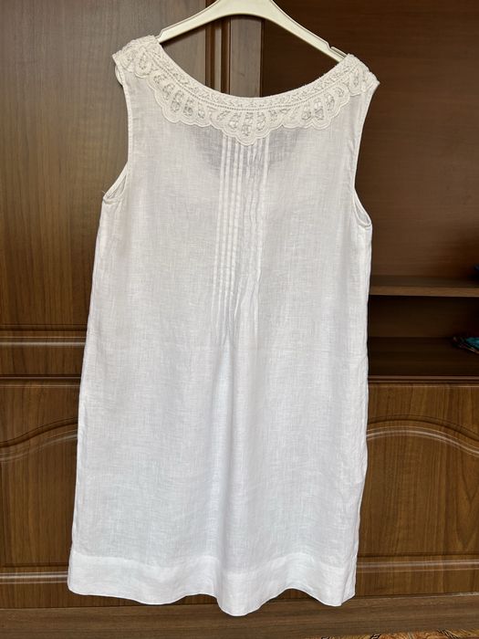 Лляна сукня-сарафан ZARA BASIC з мереживом(білий колір, стиль Boho)