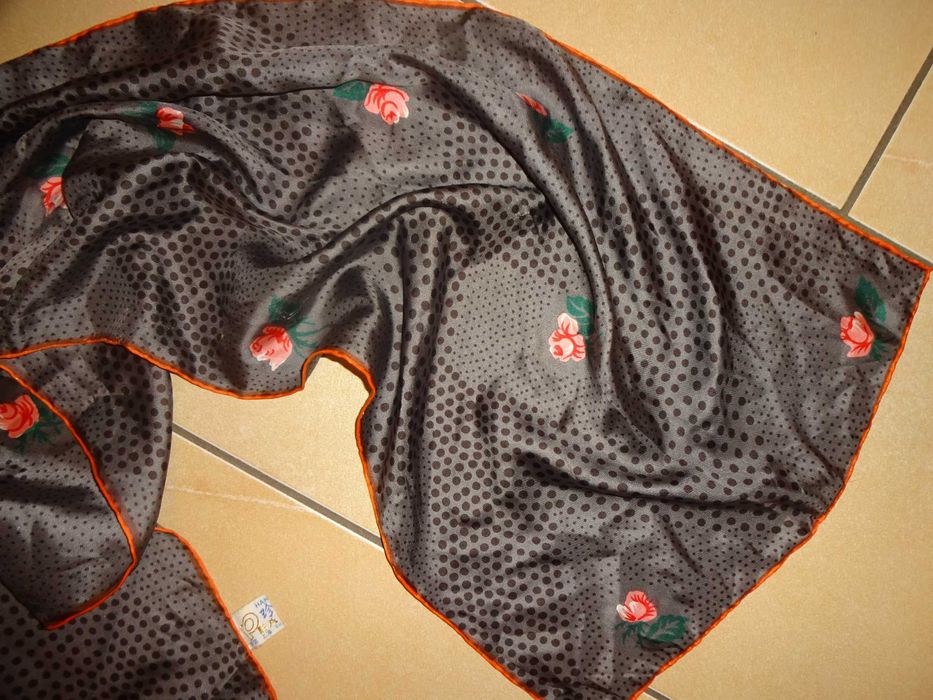 PEARL Hand Printed 100% PURE SILK jedwabny rolowany szalik apaszka