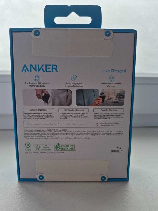 Power Bank Anker MagGo 10000mAh 15W Qi2 Ultra-Slim (A1664) — Новий!