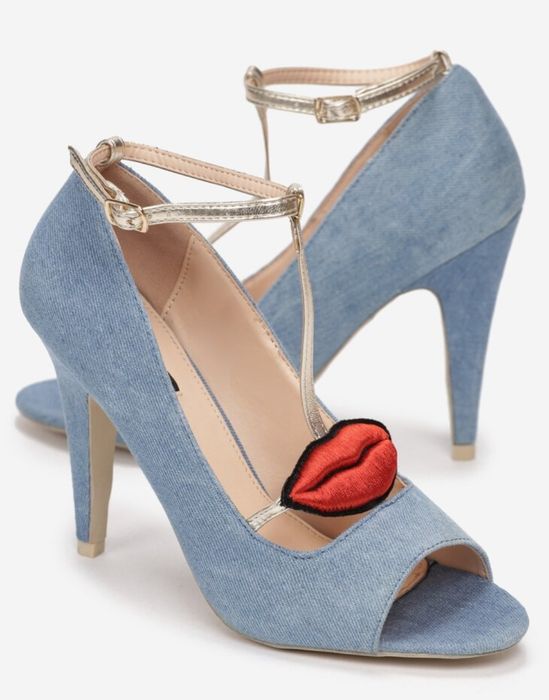 Jeansowe szpilki buty sandały na obcasie open toe odkryty palec 36