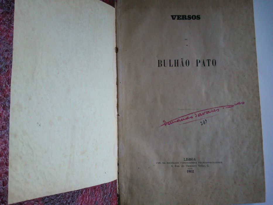 Versos, Bulhão Pato 1ª edição 1862 Soc. Typographica Franco-Portugueza
