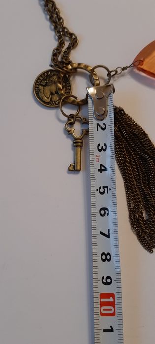 Naszyjnik boho vintage z kluczykiem i frędzlem, długi 50 cm