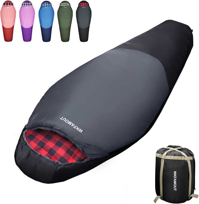 Śpiwór typu mumia z kapturem WKFAMOUT 170x70cm zimowy 0°C czarny