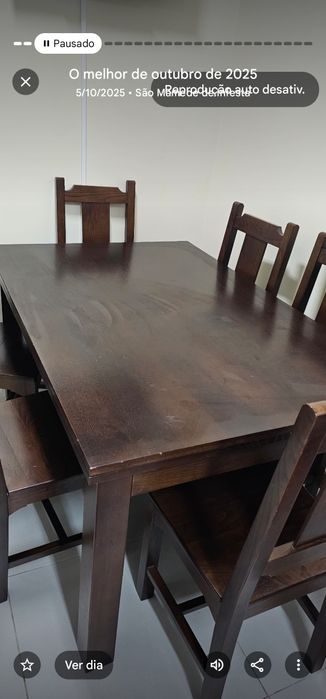 Mesa madeira maciça + 6 cadeiras