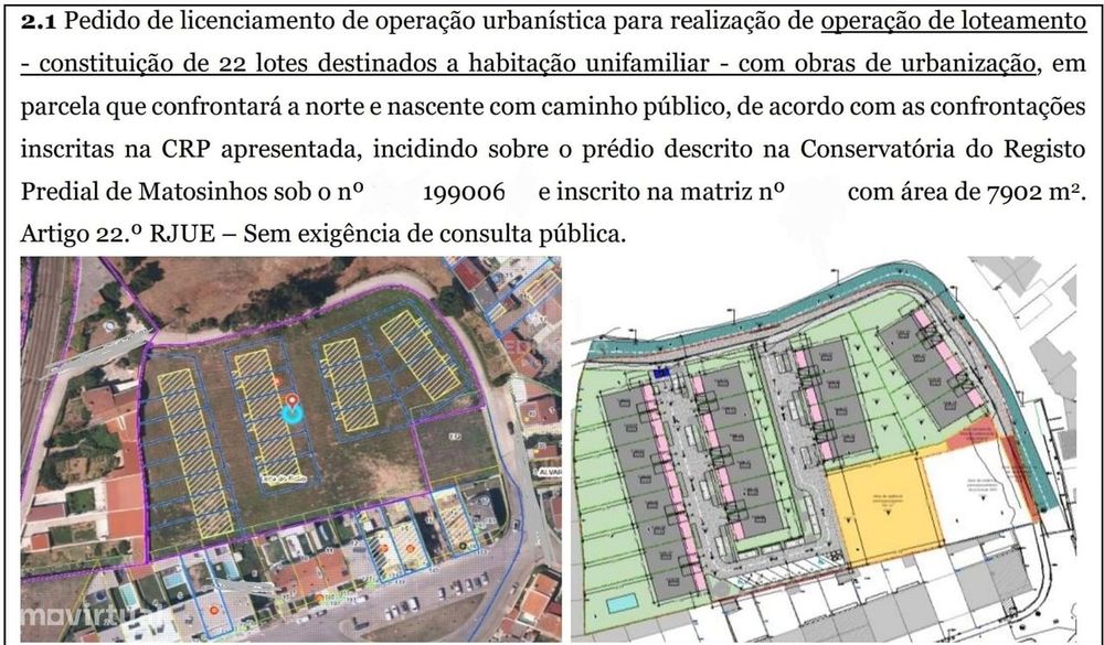 Terreno com Projeto Aprovado para 22 Moradias T3 +1 e T4 em Leça do B