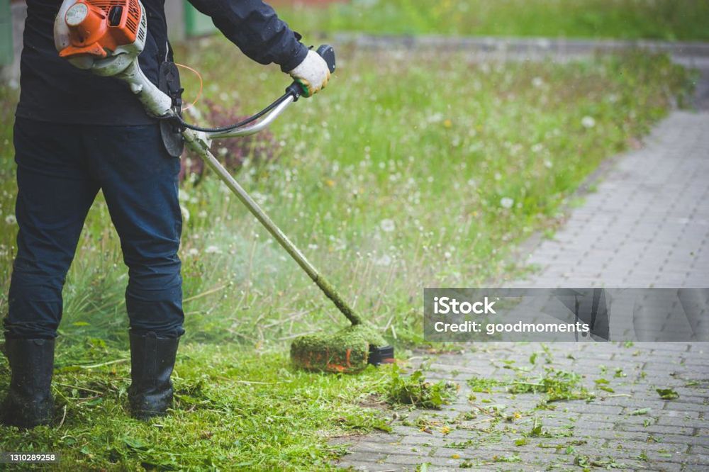 Косіня трави і газони бензокосою.