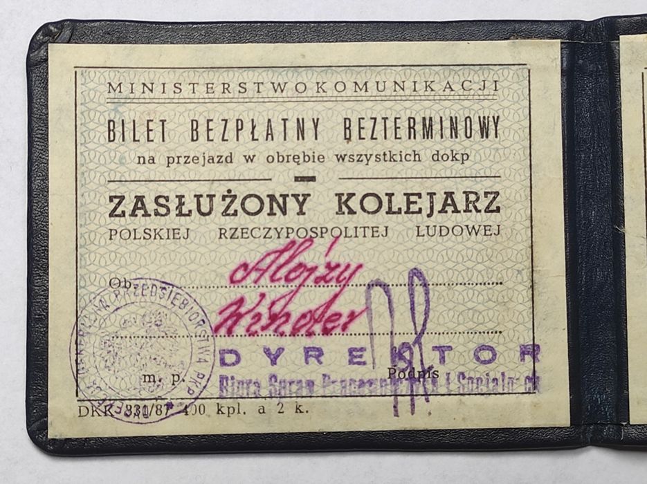 Legitymacja zasłużony kolejarz PRL