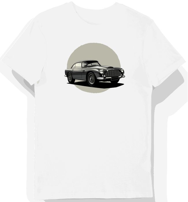Stylowa koszulka męska biała z motywem Aston Martin DB5 XXL
