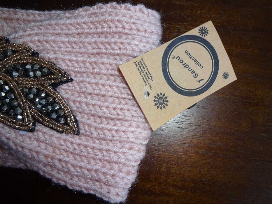 Sandrou Collection LUX ciepła opaska na uszy jasno różowa