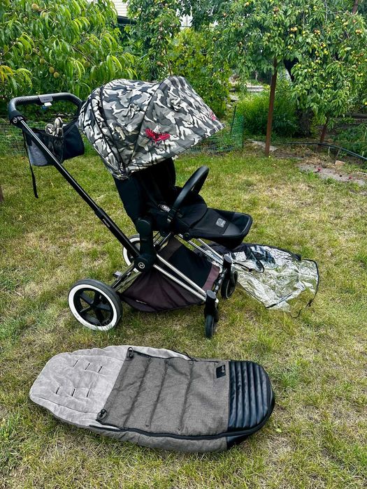 Коляска прогулянкова cybex priam  Platinum, дощовик, зимовий конверт
