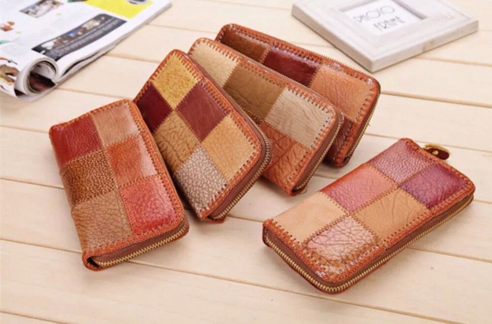 Porta-moedas senhora patchwork, tons beije e castanho, novo