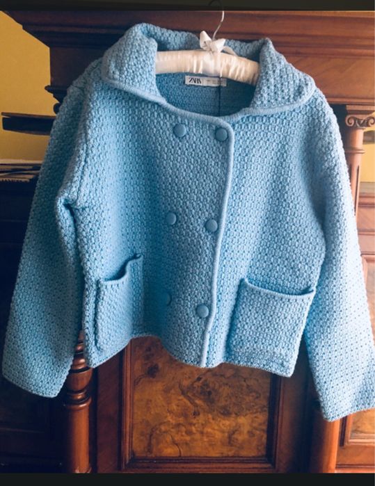 ZARA Sweter jasnoniebieski z kołnierzykiem 64% bawełna L