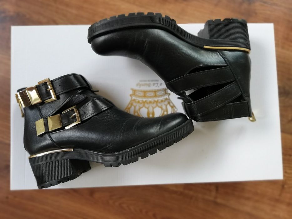 Sztyblety skóra naturalna buty złote klamerki dodatki
