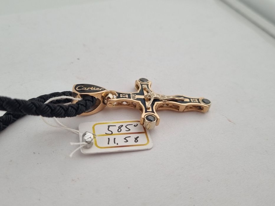 Золотой крестик колье шнур жгут